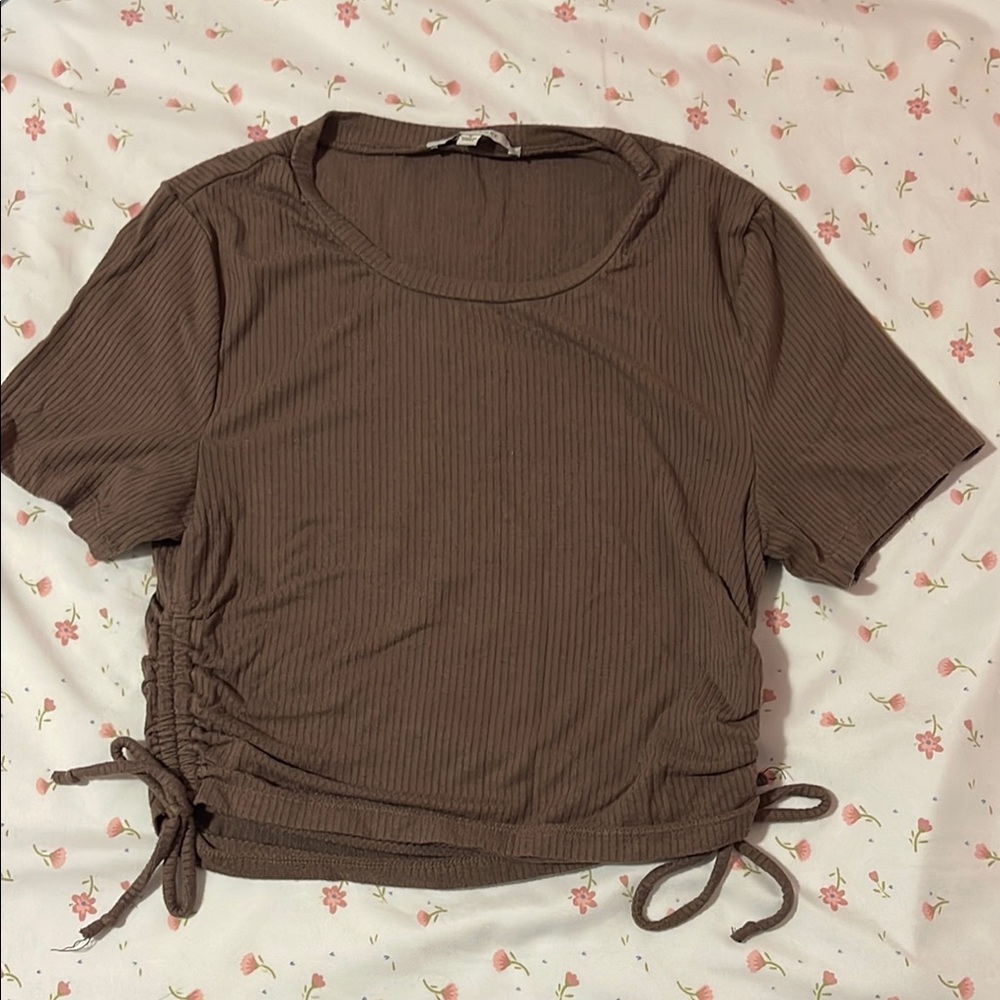 Love Tree Brown Ruched Crop T-Shirt